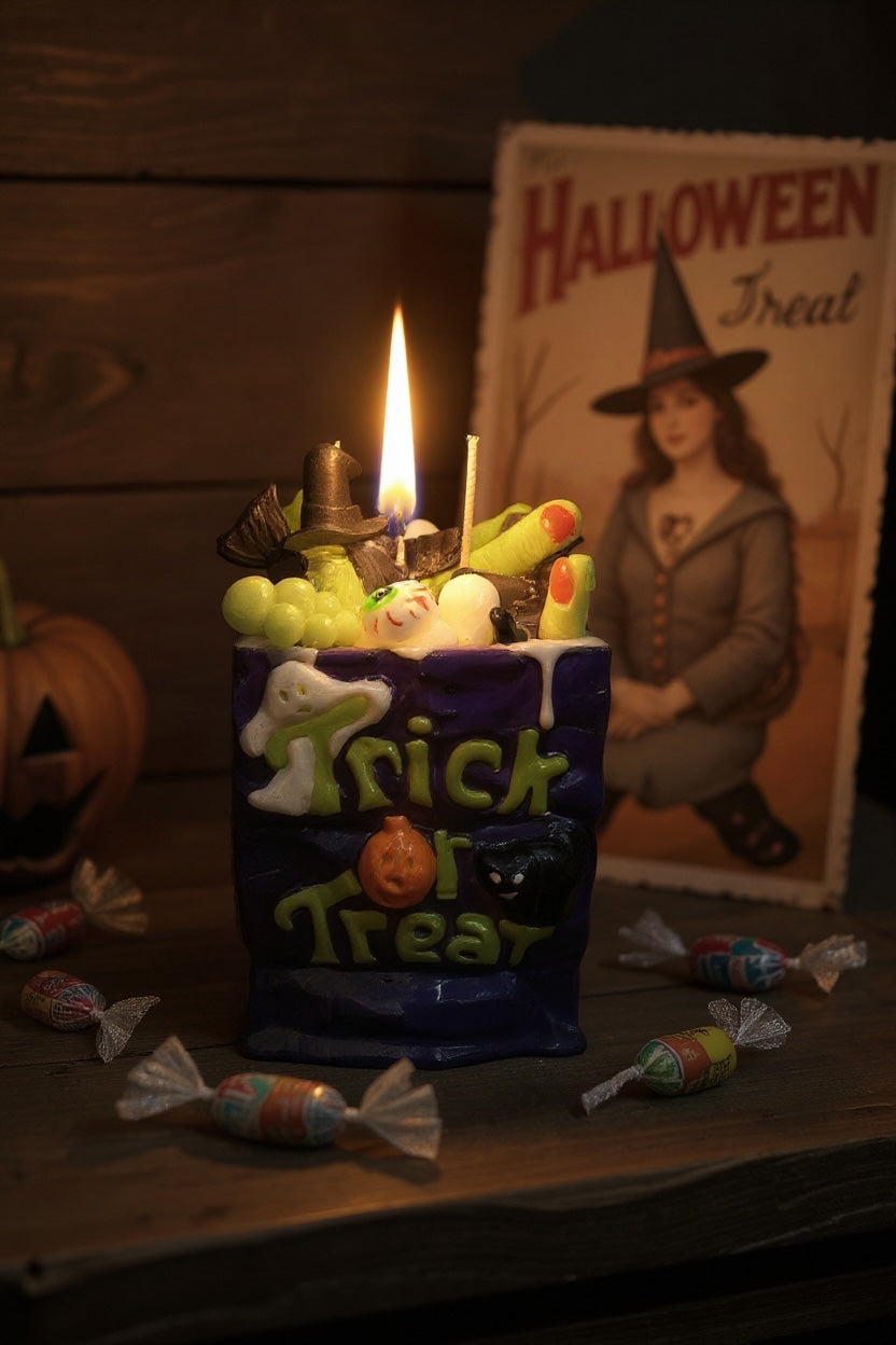 Retro Halloween Trick-or-Treat Bag Candle